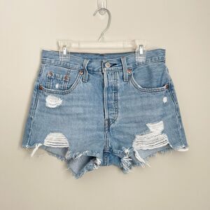 Levi’s Size 25 Button Fly 501 Frayed Cut Off Denim Jean Shorts Festival